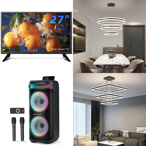 Source photograph for Pallet – Electronics & Lighting – Televisions, Karaoke Systems, LED Chandeliers, Ceiling Fans