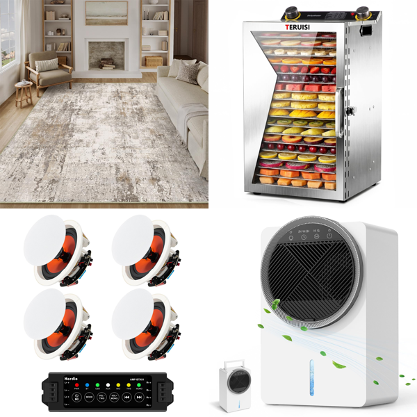 Source photograph for Pallet – Home Appliances – Rug, Dehumidifiers, Air Fryer, Food Dehydrator, Suitcase