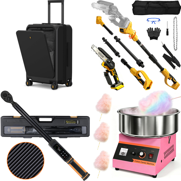 Source photograph for Pallet – Mixed Goods – Suitcases, Torque Wrenches, Pole Saws, Cotton Candy Machines