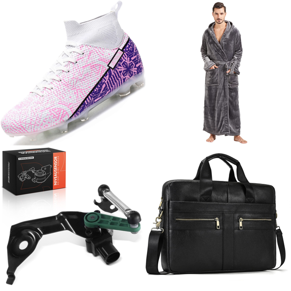 Source photograph for Pallet – Mixed Goods – Football Boots, Men's Clothing, Bags, Automotive Sensors, Dog Accessories