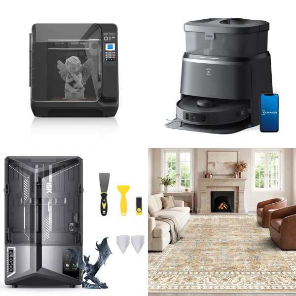 Source photograph for Pallet – Mixed Goods – 3D Printers, Robot Vacuum, Garden Trolley, Hose Reel, Area Rug
