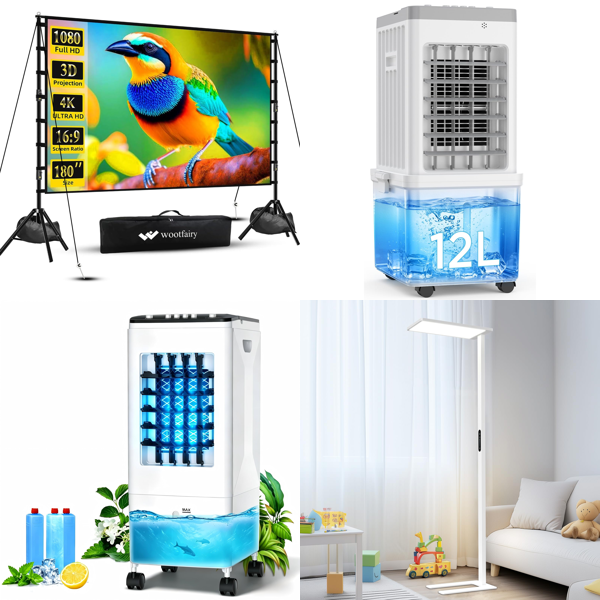 Source photograph for Pallet – Mixed Home Goods – Projector Screens, Air Coolers, Floor Lamp, Hedge Trimmer