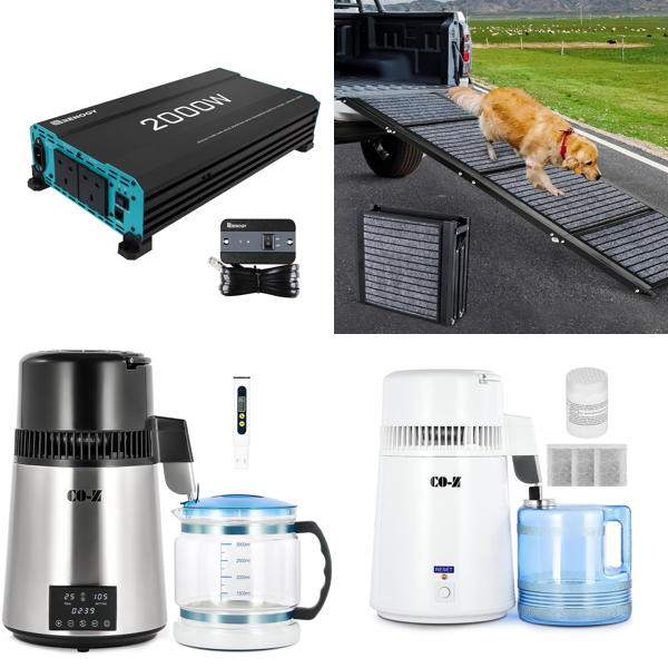 Source photograph for Pallet – Mixed Goods – Inverters, Water Distillers, Folding Wagons, TV Stands, Painting Tools, Rugs, Beach Tents
