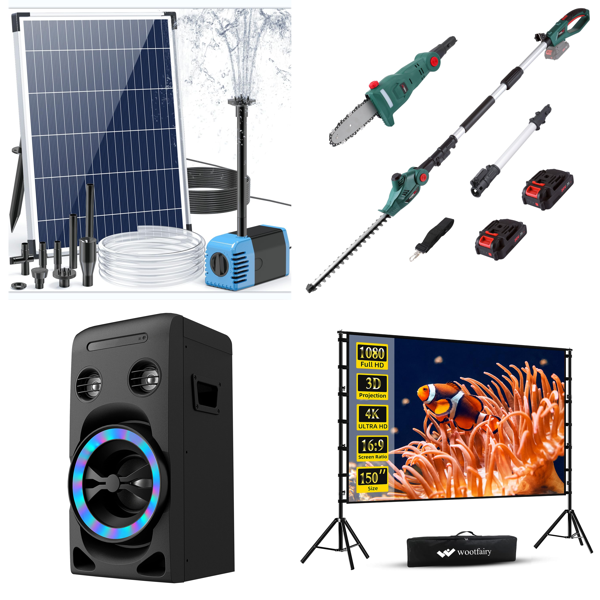 Source photograph for Pallet – Mixed Home & Garden – Fountains, Pole Saws, Projector Screens, Ramps, Safes