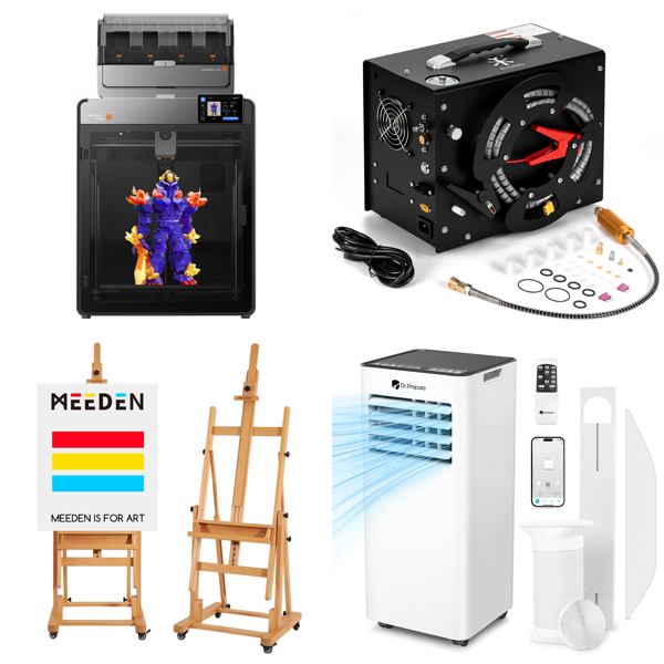 Source photograph for Pallet – Mixed Equipment – 3D Printer, Air Conditioner, Pressure Washer, Vacuum Cleaner, Garden Storage Box