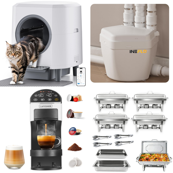 Source photograph for Pallet – Mixed Homeware – Coffee Machines, Buffet Dishes, Cleaning Equipment, Garden Tools
