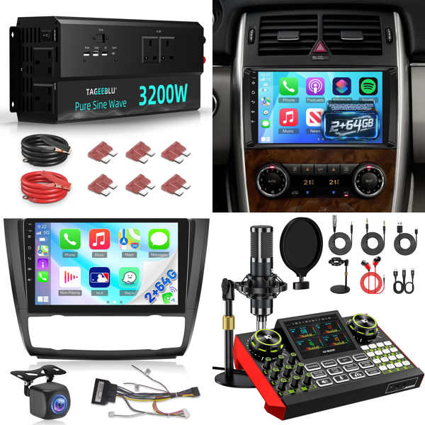 Source photograph for Pallet – Electronics & Tools – Car Radios, Power Inverter, Two-Way Radio, Audio Interface, Brad Nailer, Lifter