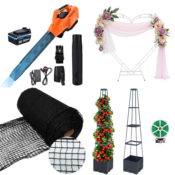 Source photograph for Pallet – Garden & Fitness Equipment – Leaf Blower, Garden Fencing, Weights, Planters