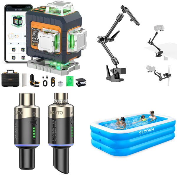 Source photograph for Pallet – Mixed Electronics & Home – Laser Levels, Wireless Microphones, Soundbars, Coffee Machines