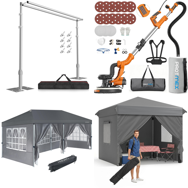 Source photograph for Pallet – Mixed Goods – Gazebos, Drywall Sander, Dinnerware Set, Meat Slicer, Protective Gear