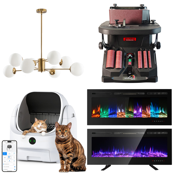 Source photograph for Pallet – Home Appliances & Furnishings – Chandeliers, Robot Vacuum, Fireplace, Projector Screen