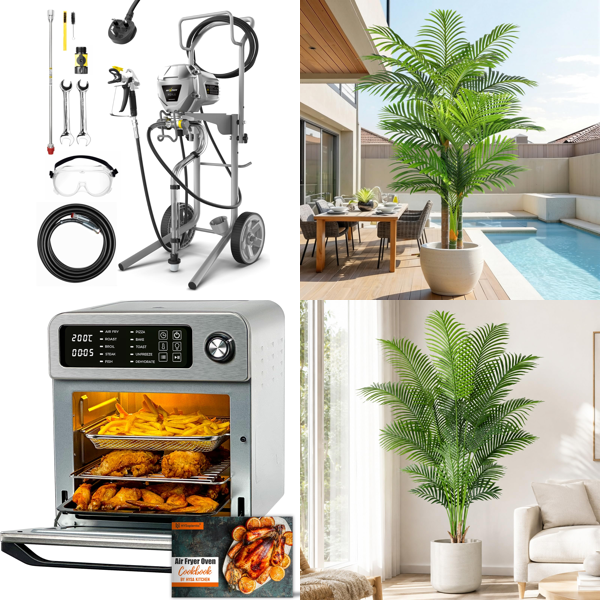 Source photograph for Pallet – Mixed Home & Garden Products – Paint Sprayers, Air Fryers, Artificial Palms, Cookware Sets