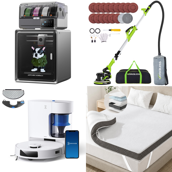 Source photograph for Pallet – Mixed Goods – 3D Printer, Robot Vacuum, Mattress Topper, Rug, Strimmer, Record Player