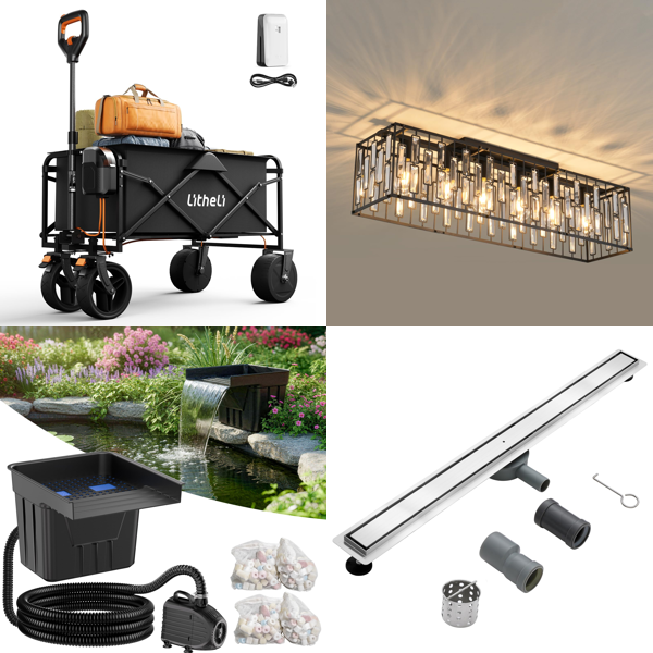 Source photograph for Pallet – Mixed Home & Garden Items – Electric Cart, Light Fixtures, Karaoke System, Wall Clock