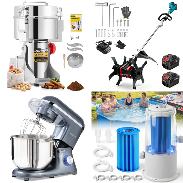 Source photograph for Pallet – Home Equipment – Grain Grinders, Stand Mixers, Tillers, Pool Pumps