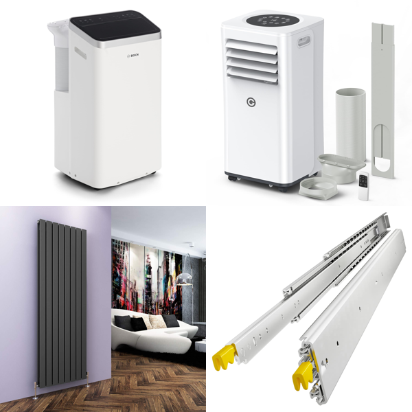 Source photograph for Pallet – Cooling, Heating & Home Fixtures – Portable Air Conditioners, Radiator, Fence Panels, Mirror, Shower Enclosure