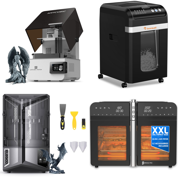 Source photograph for Pallet – Mixed Goods – 3D Printers, Air Fryers, Paper Shredders, Safes, Garden Equipment