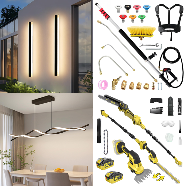 Source photograph for Pallet – Lighting, Garden & Home Cinema – Wall Lights, Pendant Lights, Hedge Trimmers, Projection Screens, Ring Lights