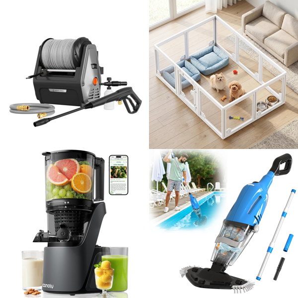 Source photograph for Pallet – Mixed Goods – Pressure Washers, Juicers, Puppy Pens, Pool Vacuums