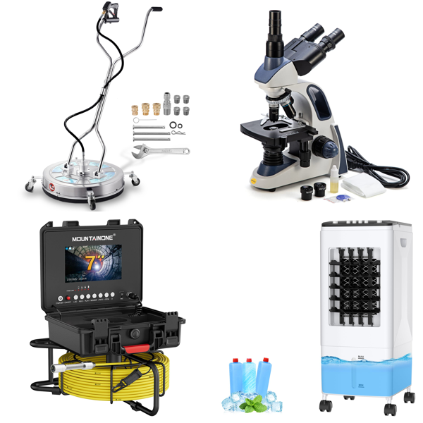Source photograph for Pallet – Mixed Equipment – Sewer Camera, Laboratory Microscope, Drywall Sander, Espresso Machine