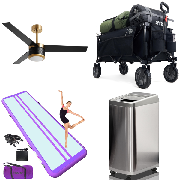 Source photograph for Pallet – Home & Outdoor – Ceiling Fans, Camping Wagons, Kitchen Bins, Gymnastics Mats