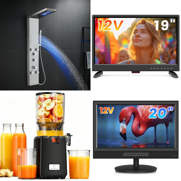 Source photograph for Pallet – Mixed Home Goods – Shower Panels, Juicers, Televisions, Baby Swings, Garden Accessories
