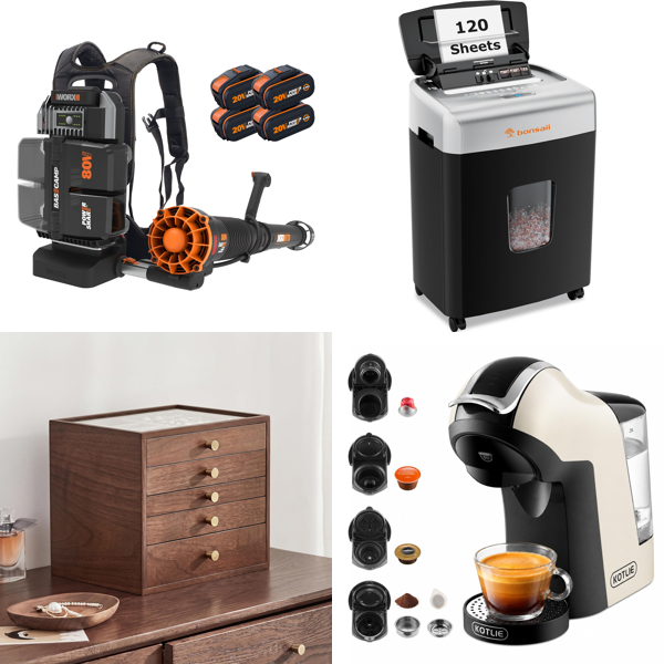 Source photograph for Pallet – Mixed Home Goods – Leaf Blower, Coffee Machine, Paper Shredder, Pet Grooming Kit, Record Player