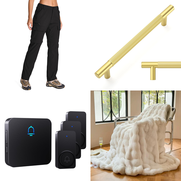 Source photograph for Pallet – Mixed Home Goods – Hiking Trousers, Wireless Doorbell, Cabinet Handles, Throw Blankets