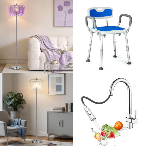 Source photograph for Pallet – Lighting, Bathroom & Kitchen – Crystal Floor Lamps, Shower Chairs, Kitchen Taps, Bidet Attachments