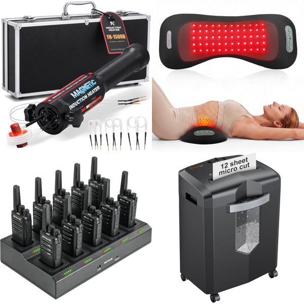 Source photograph for Pallet – Mixed Homeware & Tools – Induction Heater, Walkie-Talkies, Stand Mixer, Paper Shredder, Bathroom Mirror