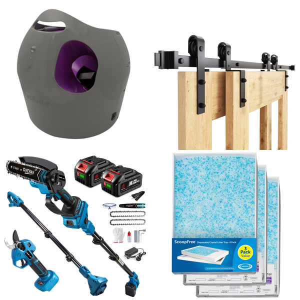 Source photograph for Pallet – Mixed Goods – Automatic Dog Toys, Fans, Ladders, Pneumatic Tools