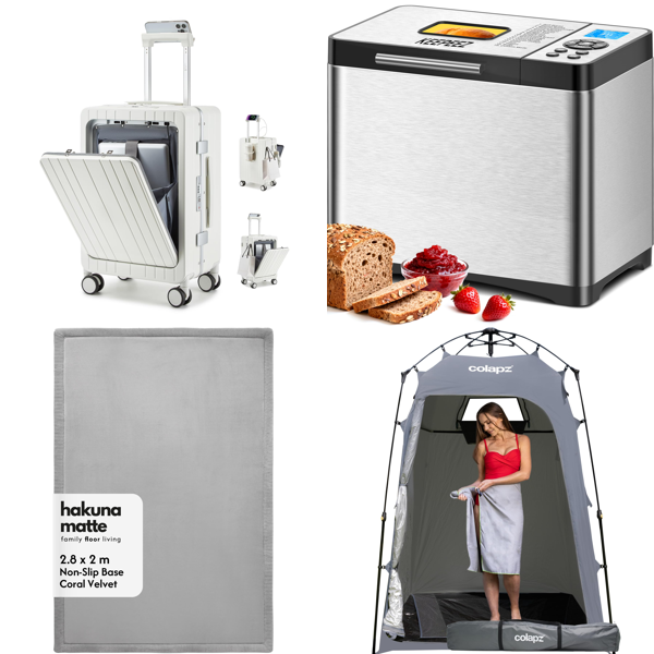 Source photograph for Pallet – Mixed Home & Leisure Goods – Suitcases, Play Mats, Bread Makers, Tents, Candy Floss Machines