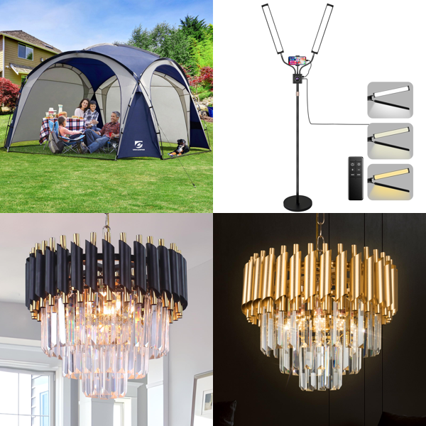 Source photograph for Pallet – Mixed Equipment – Tents, Crystal Chandeliers, Lash Lamps, Dog Ramps