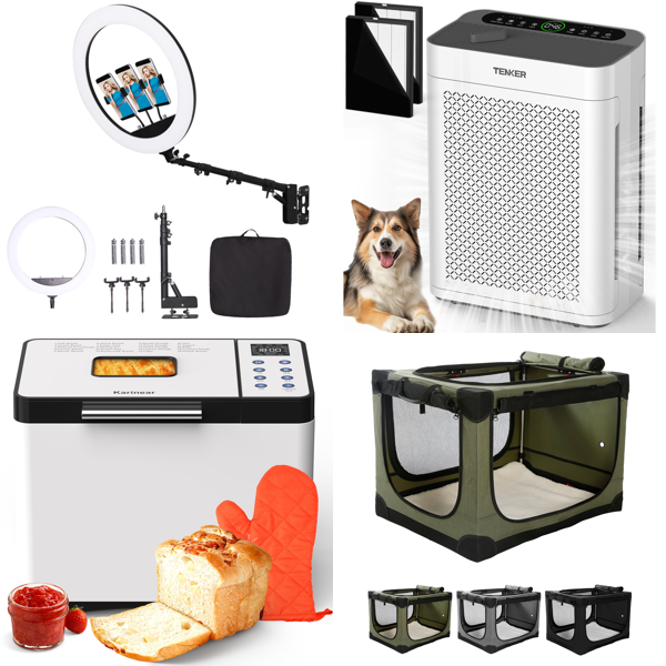 Source photograph for Pallet – Mixed Home & Garden Goods – Air Purifier, Bread Maker, Dog Crate, Pressure Cooker