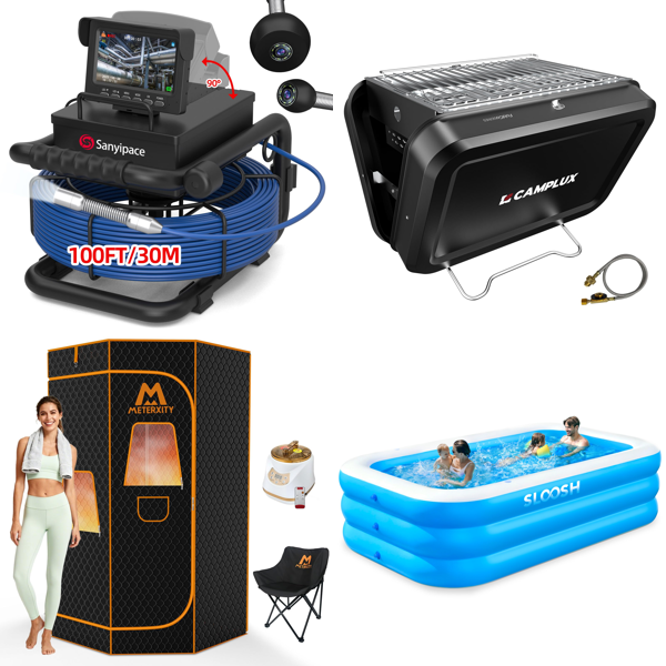 Source photograph for Pallet – Mixed Goods – Pipe Inspection Camera, Home Sauna, Camping Grill, Inflatable Pool, Air Purifiers