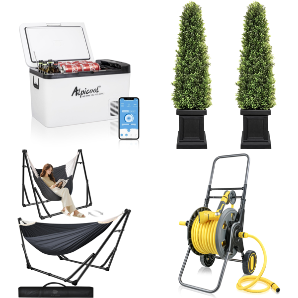 Source photograph for Pallet – Garden, Kitchen & Home Equipment – Car Fridge, Hammock, Hose Reel, Stand Mixer, Hedge Trimmer