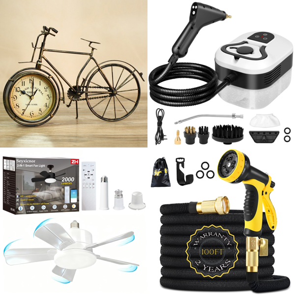Source photograph for Pallet – Home Goods – Clocks, Fans, Steam Cleaners, Garden Hoses, Swimming Pools