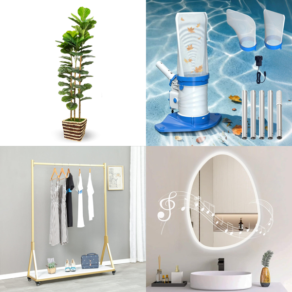 Source photograph for Pallet – Home Furnishings – Artificial Plants, Garment Racks, Pool Vacuums, Mirrors, Lanterns