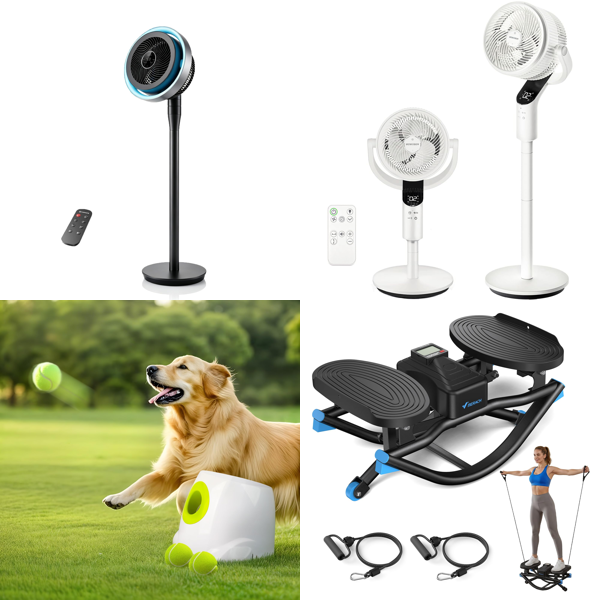 Source photograph for Pallet – Fans & Fitness – Floor Fans, Steppers, Vibration Plates, Air Fryer Oven