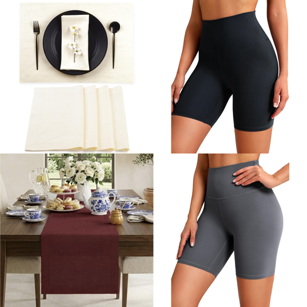 Source photograph for Pallet – Mixed Home Goods – Table Textiles, Women's Sports Shorts, Tools, Brushes, Decorations