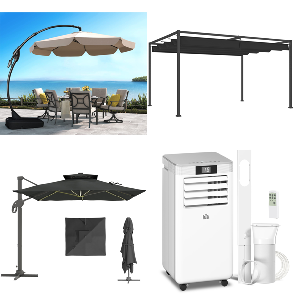 Source photograph for 2x Pallet – Garden & Home Equipment – Garden Parasols, Pergolas, Portable Air Conditioners, Sleeper Chairs, Projector Screens - Forklift Required