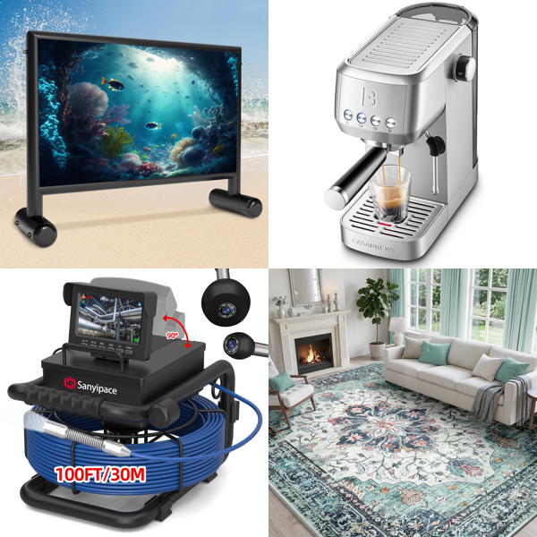 Source photograph for Pallet – Home, Garden & Coffee Equipment – Projector Screens, Drain Cameras, Espresso Machines, Rugs