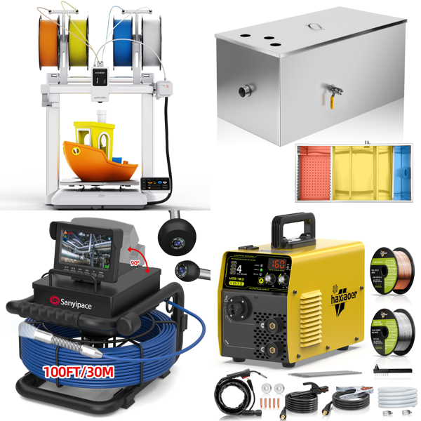 Source photograph for Pallet – Mixed Professional Equipment – 3D Printer, Pipe Camera, Welder, Shredder
