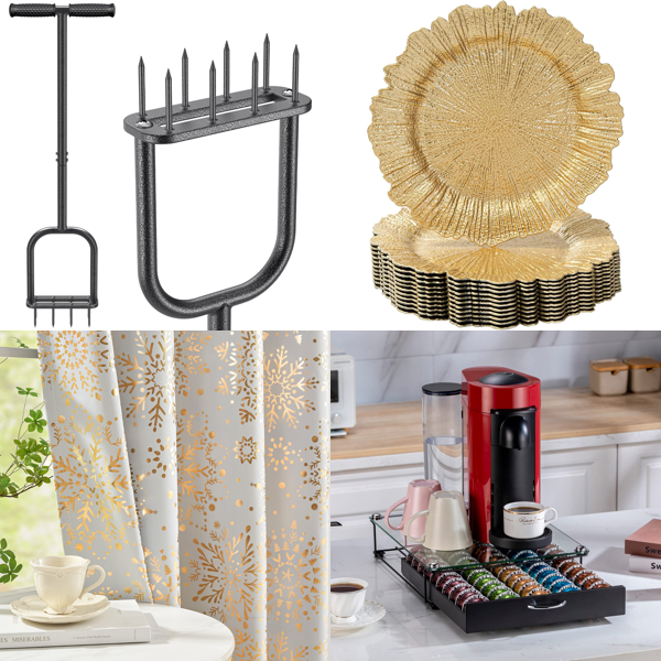 Source photograph for Pallet – Home & Garden Goods – Lawn Aerators, Curtains, Charger Plates, Coffee Pod Organizers
