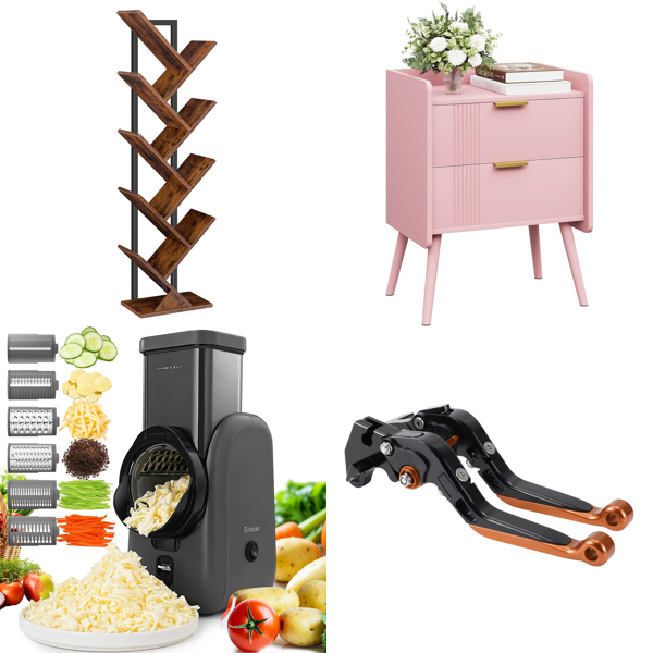 Source photograph for Pallet – Mixed Household Goods – Bookshelf, Kitchen Appliances, Fan, Bedside Table, Dog Bowls