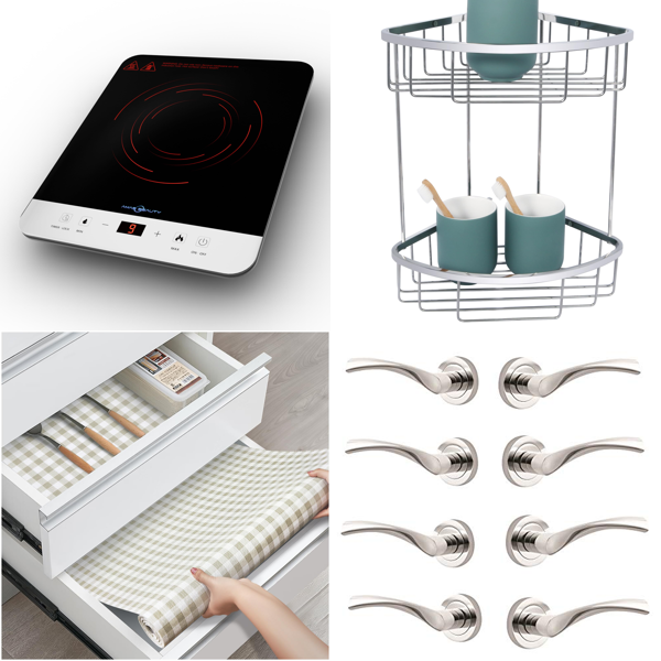 Source photograph for Pallet – Mixed Household Goods – Induction Hobs, Shower Caddies, Door Handles, Furniture Covers