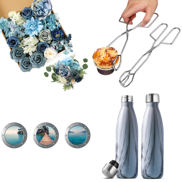 Source photograph for Pallet – Mixed Goods – Artificial Flowers, Curtain Poles, Water Bottles, Tongs, Bath Organisers