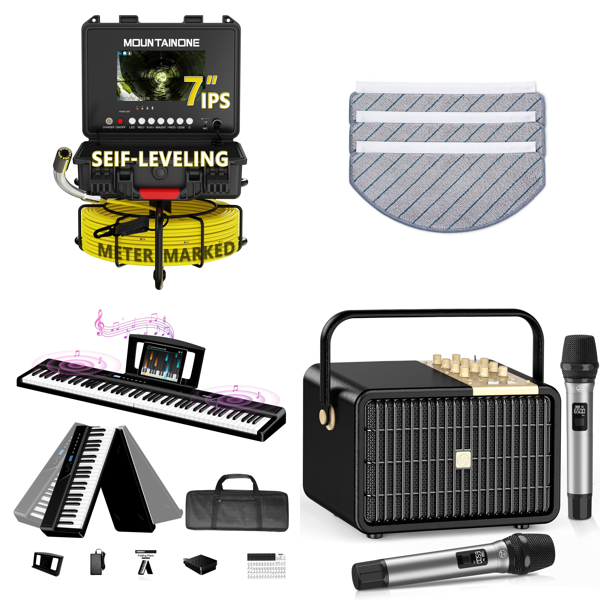 Source photograph for Pallet – Mixed Technology – Drain Cameras, Digital Piano, Robot Vacuum, Karaoke Systems