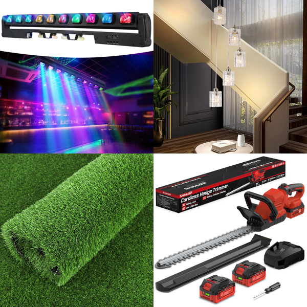 Source photograph for Pallet – Mixed Home, Garden & Event Products – Lighting, Hedge Trimmer, Garden Fence, Chopping Boards, Electric Mop