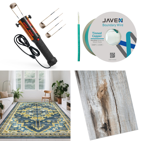 Source photograph for Pallet – Mixed Home & Garden Goods – Induction Heater, Rugs, Floor Tiles, Curtains